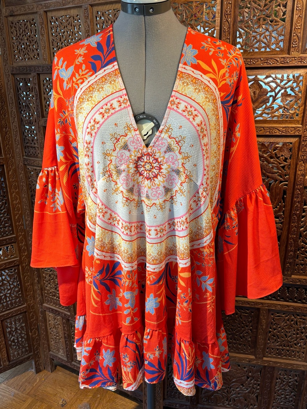 Umgee Boho Floral Medallion V-Neck Tunic Top -